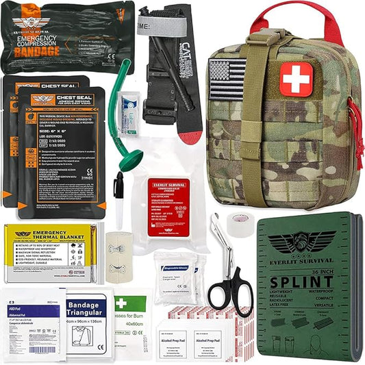 EVERLIT Advanced Trauma Kit, CAT GEN-7 Tourniquet, TCCC Compliant, Mil-Spec Nylon Laser Cut Pouch with 36" Splint, Military Combat Tactical IFAK for Emergency Bleeding Control