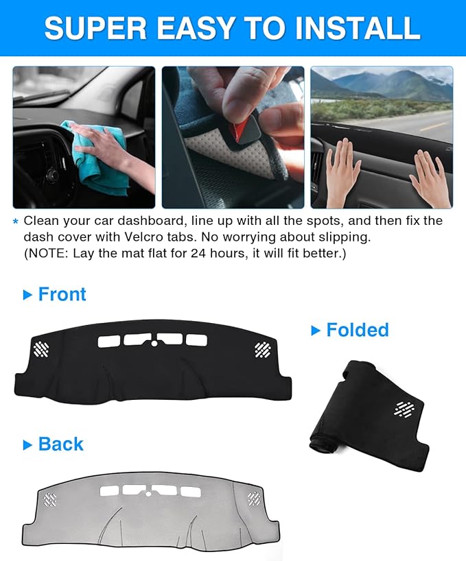 Autorder Dashboard Cover Mat for 2014-2018 Chevy Chevrolet Silverado/GMC Sierra 1500, 2015-2019 Silverado/GMC Sierra 2500HD 3500HD Accessories Dash Cover Flannel Sunshade Glare UV Rays Protector