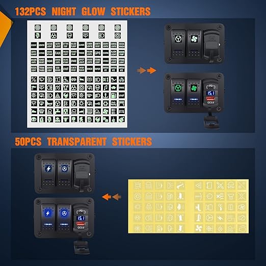 Nilight 2 Gang Rocker Switch Box 12V SPST ON Off PD Type C and QC 3.0 USB Charger Voltmeter Waterproof Aluminum Panel DIY Stickers for Boats Cars RVs Trucks