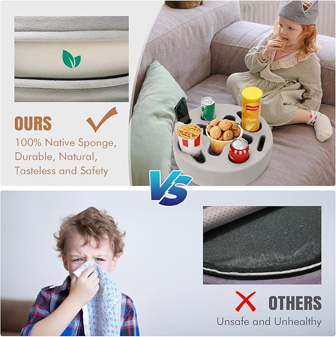 Couch Cup Holder-Sofa Cup Holder Pillow | Couch Caddy Buddy | Drinks Cupholder Tray Organizer for Bed, Rv, Tv, Car, Man Cave, Boat, Remote, Snacks| Gift for Couch Potato,Newborns' Partent (SilverGrey)
