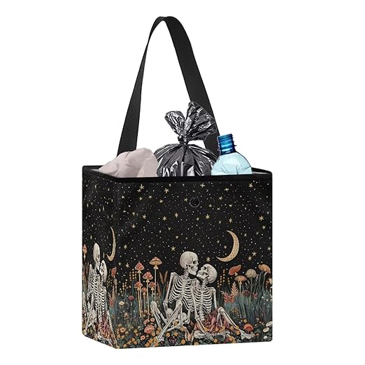 Skulls Mushroom 2 Gallons Car Trash Can Hanging Car Trash Bag Moon Starry Night Water Resistant Leakproof Trash Bag Car Accessories for Women Men