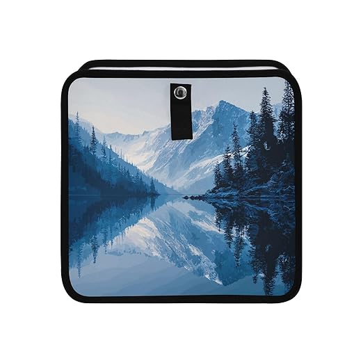 Car Trash Can Organizer Bin with Adjustable Strap for Back Front Seat Console Waterproof Leakproof Collapsible Portable 8.66 Inch Winter Blue Mountain and Mirrored Lake
