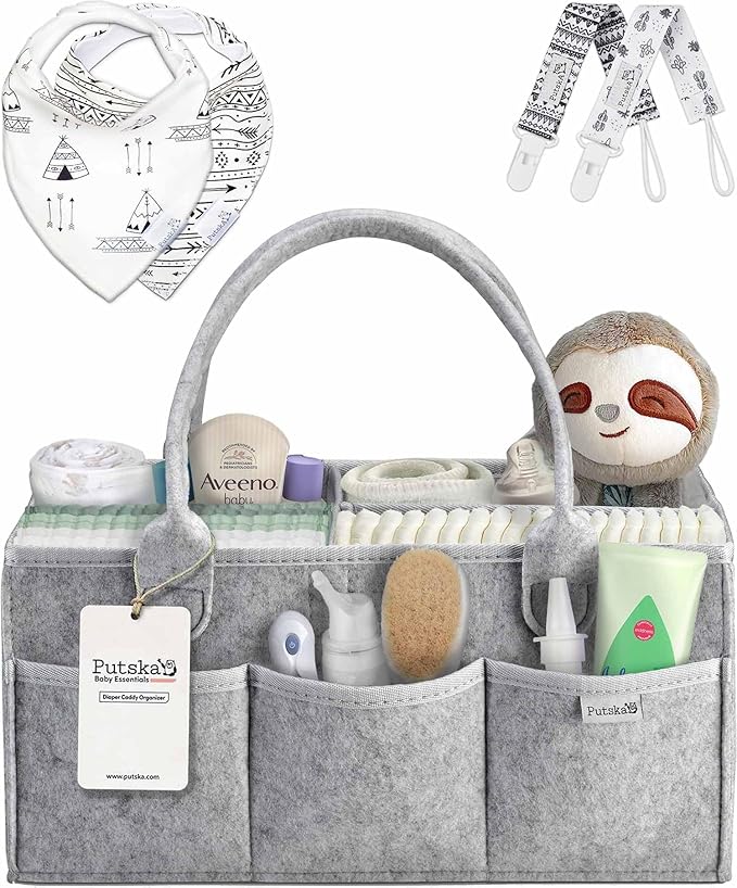 PUTSKA Baby Diaper Caddy Organizer Nursery Basket Set Baby Basket Gift Registry Baby Shower List Baby Must Haves Essentials Neutral Baby Stuff For Newborn