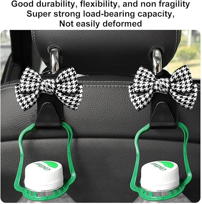 Mandark 2PCS Car Seat Headrest Hooks, Cute Bow Vehicle Hooks for Purses and Bags, Automotive Purse Hook Hanger Interior Decoration Accessories, Universal for SUV, Sedan, Truck (Black/Small)