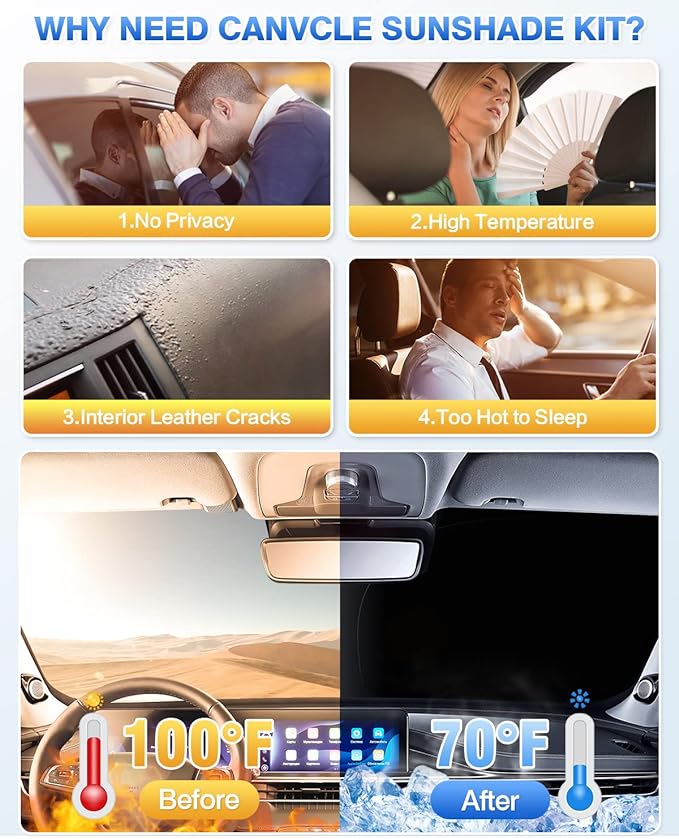 Canvcle Windshield Sun Shade for 2020-2025 2026 Kia Telluride Accessories Sunshade Side Rear Window Shade Cover Window Sun Visor Shield Privacy Protection Keep Vehicle Cool Black 8PCS