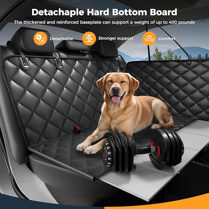 Dog Car Seat Cover for Back Seat, Hard Bottom Back Seat Extender for Dogs - Supports 400lbs,New Waterproof, Scratch Resistant, Anti Slip Portable Dog Hammock,Suitable for Cars, SUVs and Trucks(black)