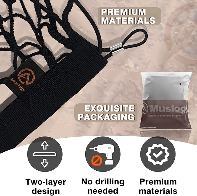 Muslogy Trunk Cargo Net Compatible with 2020-2025 2026 Kia Telluride Accessories, SUV Sedan Cargo Organizer Storage Net with Heavy Duty Carabiners