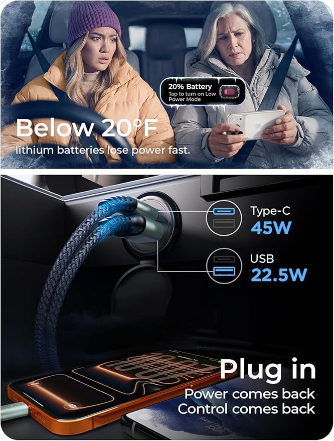 AINOPE 67.5W Car Charger USB C Fast Charge for iPhone 17 Pro Max, PD 45W USB C Car Charger Fast Charging【Mini &Metal】Cigarette Lighter Adapter USB-C Charger for Samsung Galaxy S26 S25 for iPhone16 15