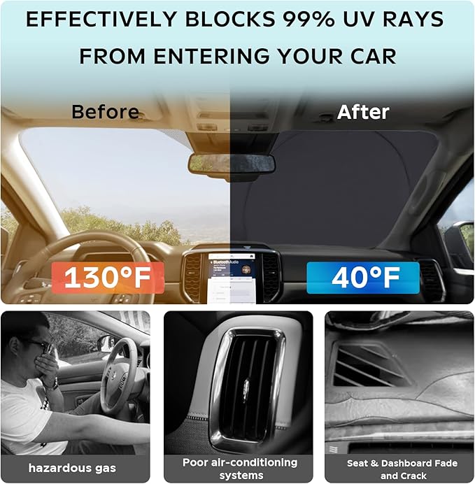 for 2026 Ranger Windshield Sunshade Window Sun Shade for 2019-2025 Ford Ranger XL/XLT Windshield Cover Custom-fit Foldable Sun Shield Protector Block UV Ray Car Accessories