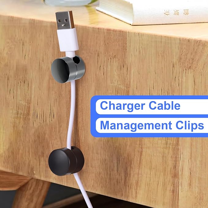SmallCat 3 Sets Charger Holders for Cords, Adjustable Cable Anchor Holders, Adhesive Metal Cord Clips, Cable Management Wire Organizers for Desk, Office, Nightstand - Matte Black/Black/Antique Copper