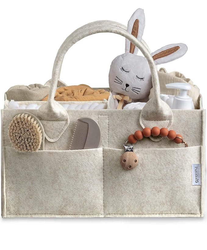 PUTSKA Baby Diaper Caddy Organizer - Nursery Storage Basket for Diaper Station, Baby Basket Shower List and Registry Gift Must-Haves, Newborn Essentials, Nursery Decor for Boy or Girl - White, Large