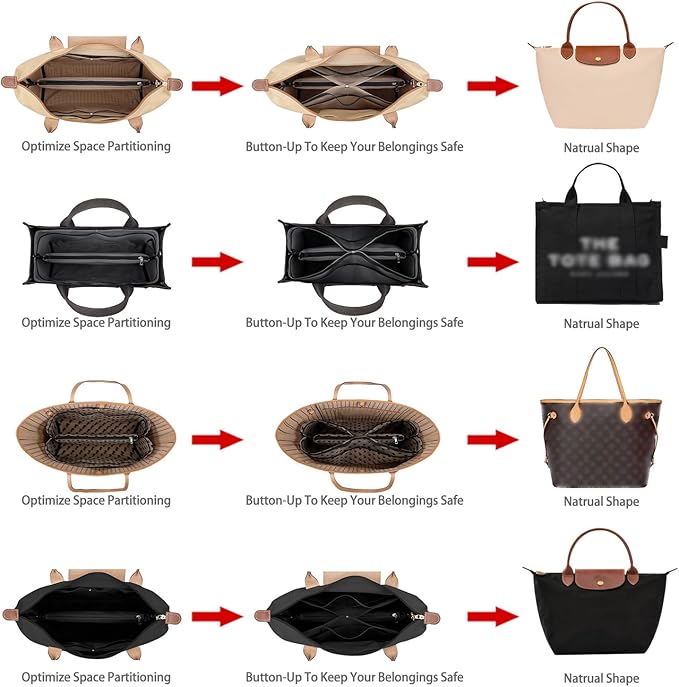 ZTUJO Purse Organizer Insert For Handbags,Mesh Bag Organizer Insert With Zipper Bag Tote Shaper Fit Speedy Neverful PM MM le Pliage,Light Weight (Grey, X-Large)