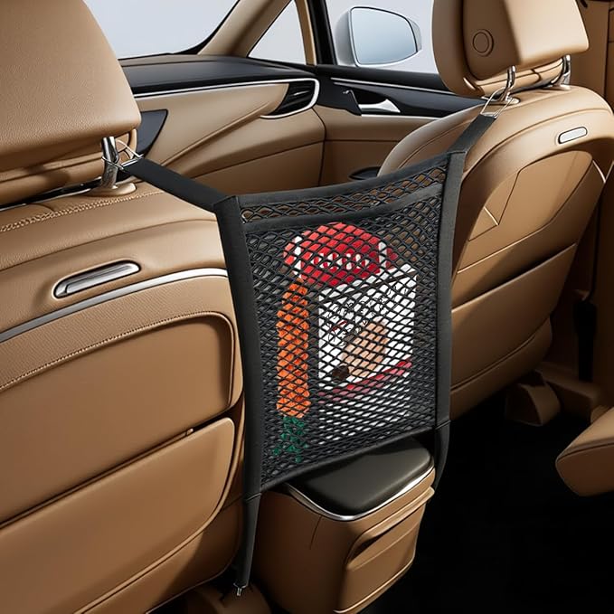 MARCHFA Car Mesh Organizer Car Barrier for Dogs Console Storage Net for Tissue Purse Bag Seat Back Organizer Net (Black) (for Split Seats)