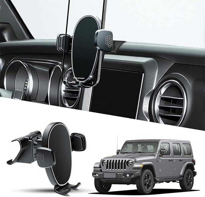 Phone Mount for Jeep Wrangler / Gladiator 2018-2023, Car Phone Holder for Dashboard - 360° Rotatable & Adjustable - Hands Free Cellphone Automobile Cradle, Car Interior Accessories for Jeep Wrangler