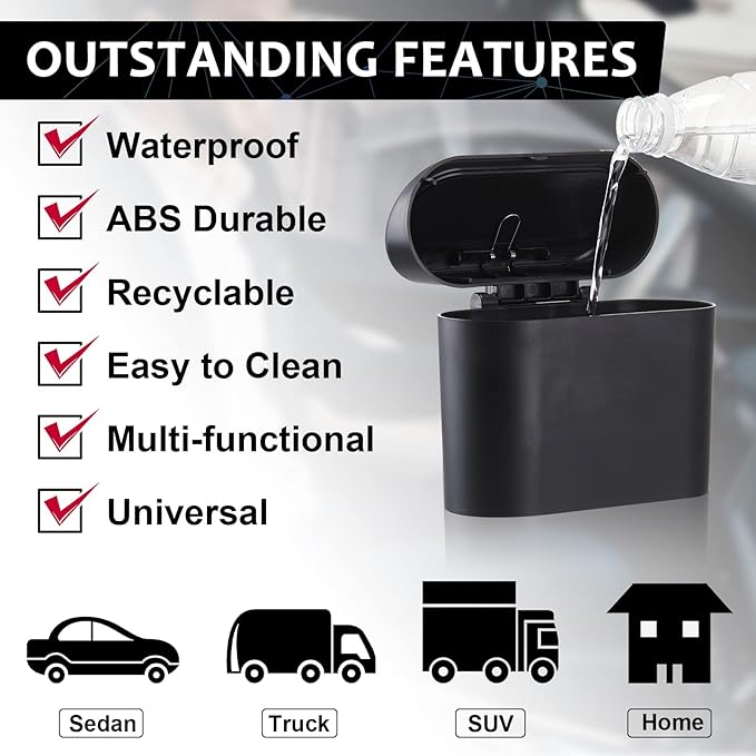 Tuanse 2 Pcs Car Garbage Can, Car Trash Can Bin with Lid and 60 Trash Bags Leakproof Small Trashcan Bin Dustbin Driver Organizer Accessories Container for Back Front Seat Home Office Storage