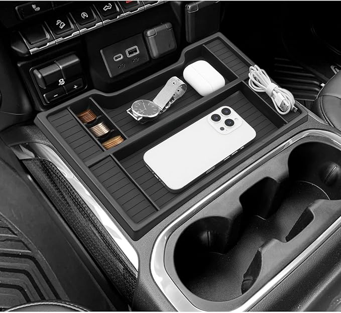 LUWU Center Console Organizer Compatible with 2019-2022 Chevy Silverado/GMC Sierra 1500 & 2020-2023 Chevy Silverado/Sierra 2500HD 3500HD Accessories Black (ONLY for Full Console w/Bucket Seat)