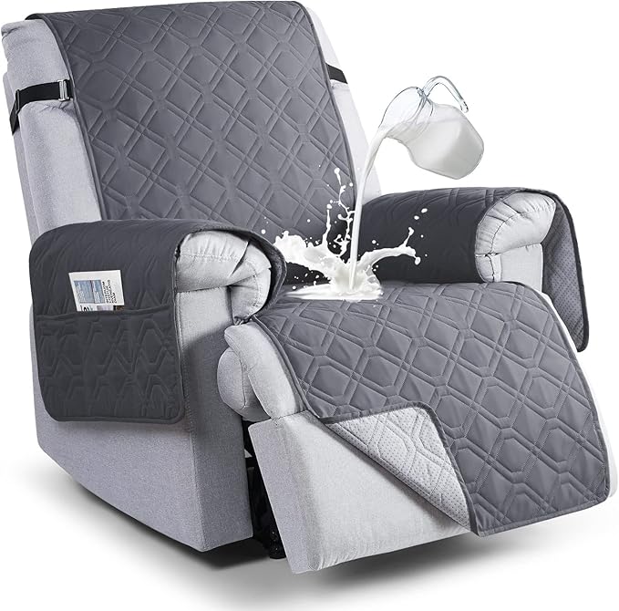 VANSOFY 100% Waterproof Recliner Chair Covers, Recliner Cover Non-Slip Dog Chair Cover Furniture Protector Washable Slipcover with Pocket, Elastic Straps for Pets, Dogs(Dark Gray, 25")
