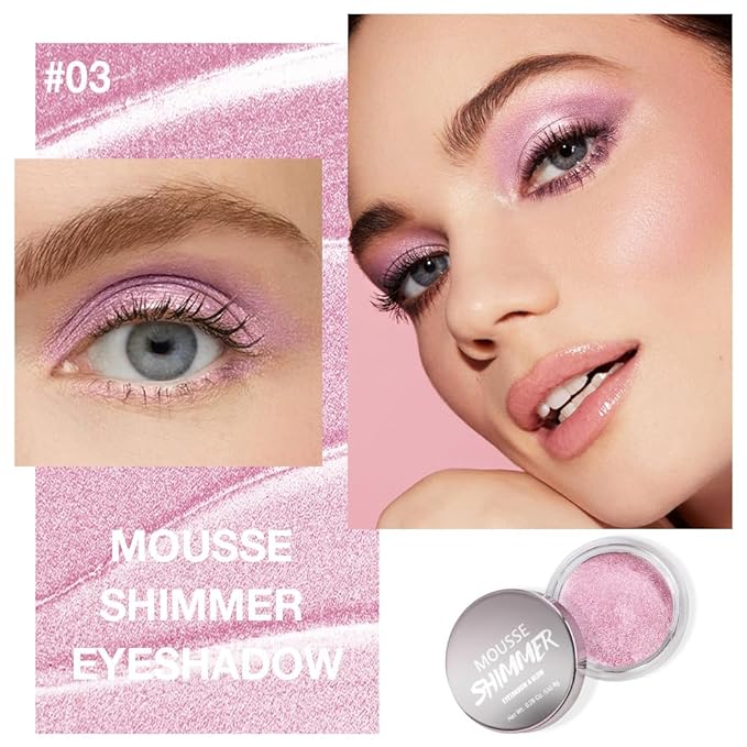 Cream Glitter Soft Pink Shimmer Metallic Eyeshadow Palette Makeup, Natural Single Mini Instant Holographic Eyeshadow For Older Women, Sombras Crema Para Ojos, Talc, Paraben & Cruelty Free