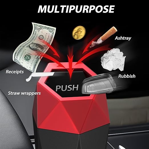 Car Trash Can with Lid, Mini Portable Trash Bin for Cars, Small Automatic Garbage Bin, Leakproof Cup Holder Trash Bin for Auto,Home,Office, Desktop Car Accessories (2, Red)
