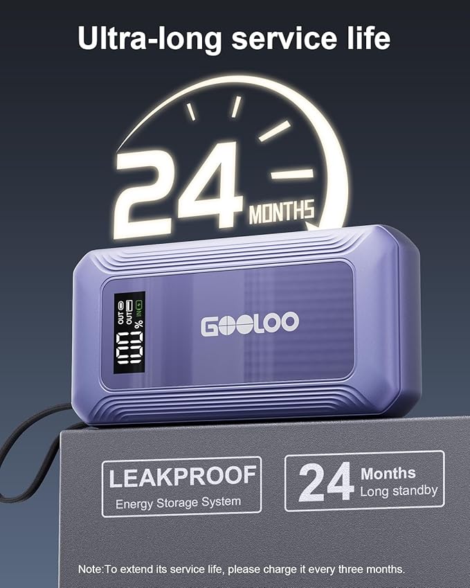 GOOLOO G7 3000A Jump Starter with Built-in Cable,Portable Power Pack for 45W Fast Charging,12V SuperSafe Lithium Jump Box, Battery Booster Pack Up to 8.5L Gas or 6.0L Diesel Engine