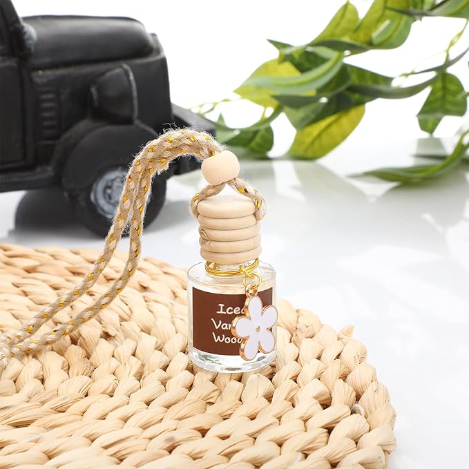 Siifert 2 Sets Hanging Car Air Freshener and Essential Oil Diffuser, Car Air Freshener Daisy Essential Oil Diffuser Long Lasting Automobile Aromatherapy(White,Iced Vanilla Woods)