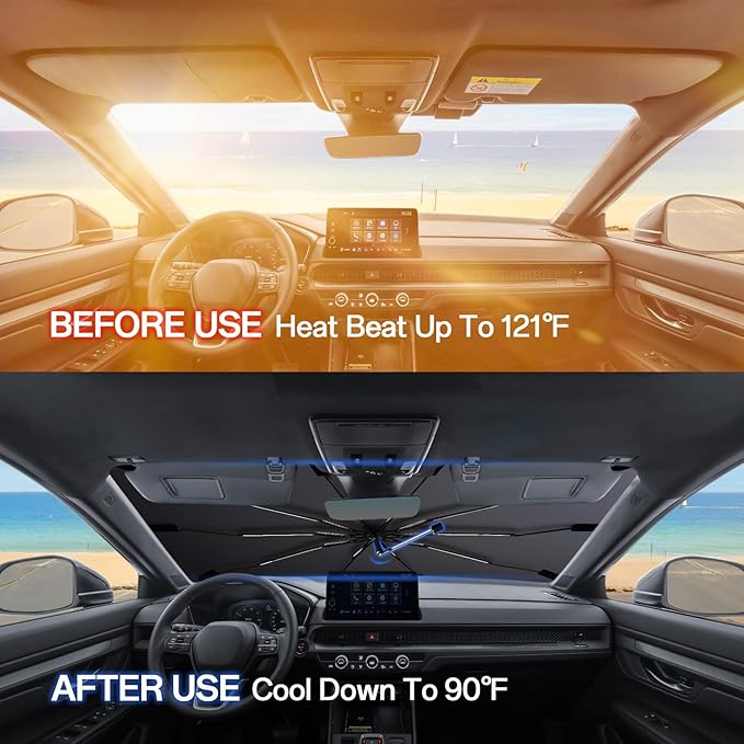 Windshield Sun Shade for Chevrolet Trax 2013-2023, Umbrella Car Shades with 360°Rotating Shaft, Foldable Front Window Sunshade for UV & Heat Protection