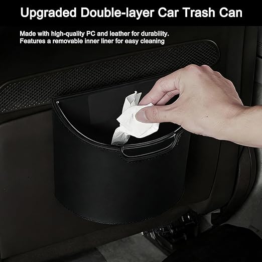 Car Trash Can, Leakproof Car Garbage Ca with Removable Waterproof Liner, Small Trash Container for Car Door, Seat Back, Console, Compact Vehicle Organizer for SUV Truck Home Office (Mocha Brown)