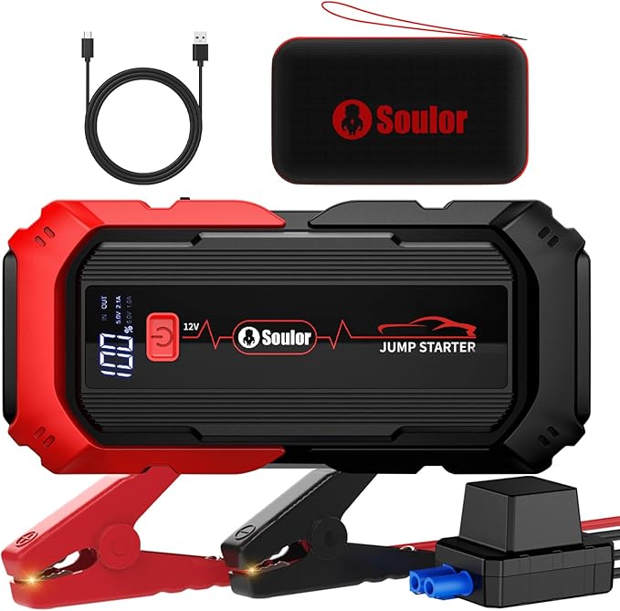 Jump Starter Battery Jumper Starter Portable Car Battery Jump Starter for Up tp All Gas & 12L Diesel, 12V 5000A Portable Jump Box with 3 Modes Flashlight and Jumper Cable