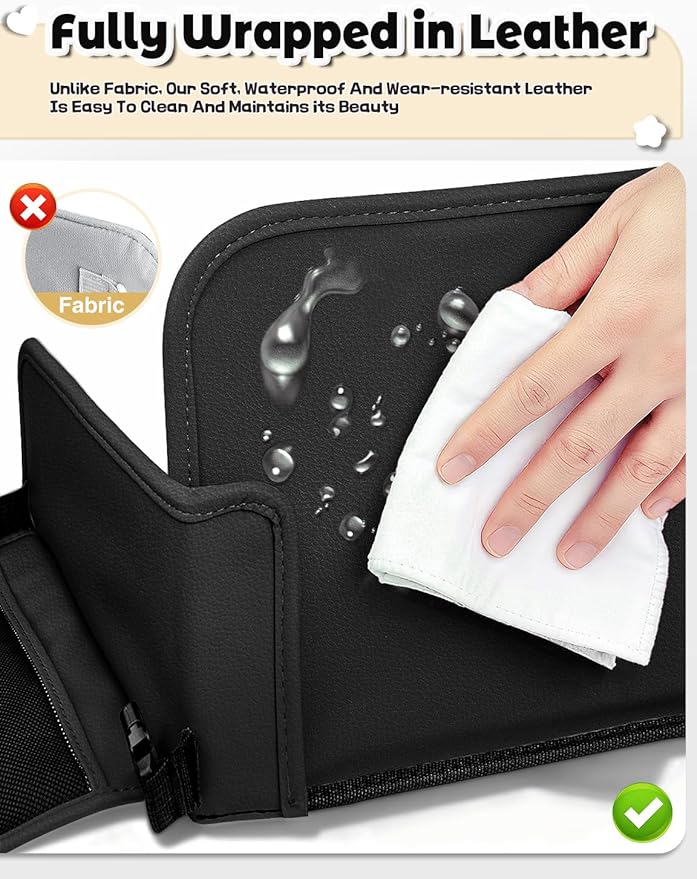 Leather Kids Travel Tray for Car - Car Seat Tray for Kids Travel, Road Trip Essentials, Carseat Table for Roadtrip Activities - Must Have Toddler Lap Desk Organizer for Airplane (Black)