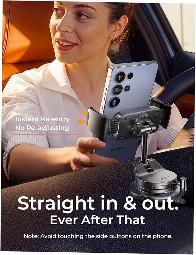 LISEN Suction Phone Mount for Car, [Cases Friendly ] Auto-Adjusting Phone Holder, Easy One Touch Car Cell Phone Holder Car Phone Mount for iPhone 17 Pro Max 16 15 14 Galaxy S25 Ultra All Cases, White