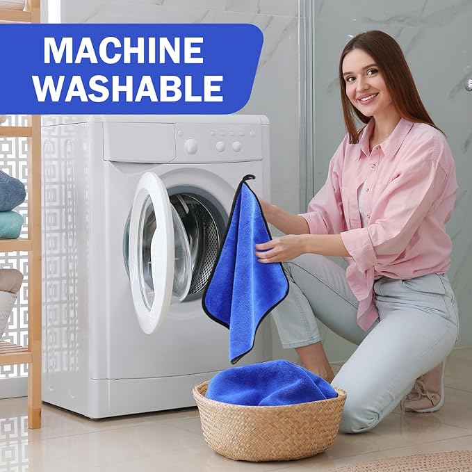 Tallew 12 Pcs Microfiber Towels for Cars, 800 GSM Plush Drying Cleaning Cloth Bulk, 16 x 16 Inch Thick Absorbent Wash Detailing Towels for Car Polishing, House, Kitchen Cleaning(Gray and Blue)