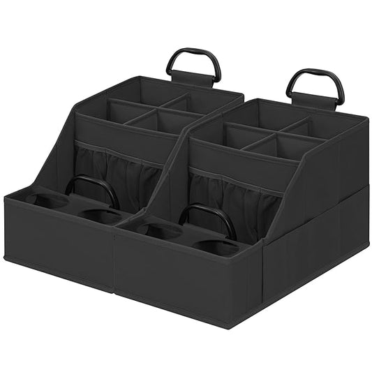 Easi Foldable Car Seat Organizer With 12 Storage Compartments 2 Metal Cup Holders, 2 Pack Back Seat Car Organizer For Car Accessories, Front Seat organizer For SUV Truck Van Sedans, BK