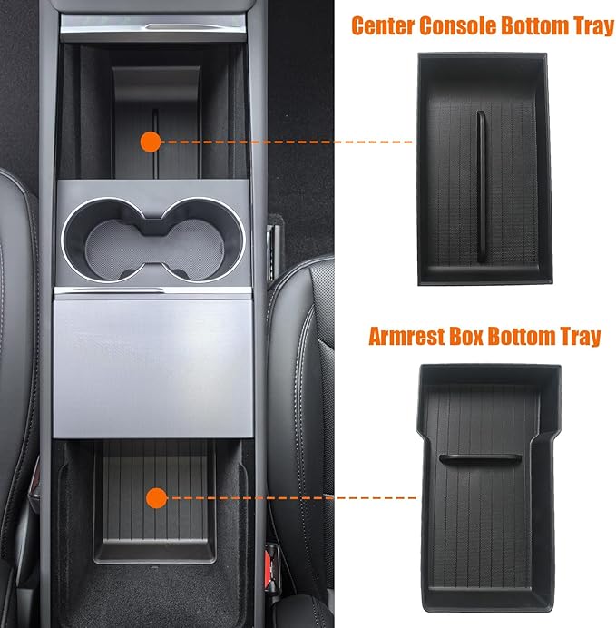 4 Pcs Center Console Organizer Trays Divided Storage Double Layer Space for New Tesla Model Y Juniper Accessories 2025 2026 Center Console and Armrest Storage Box