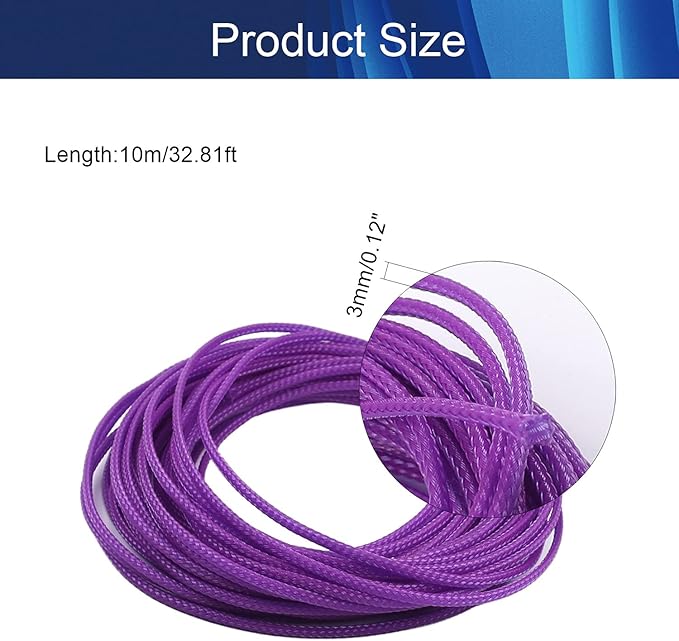 Aicosineg 32.8ft PET Flexible Braided Cable Sleeve 0.12inch Width Wire Loom Sleeving and Organizer Flexible Wire Mesh Sleeve Wrap Protector for TV Audio PC Cords from Pets Chewing Purple