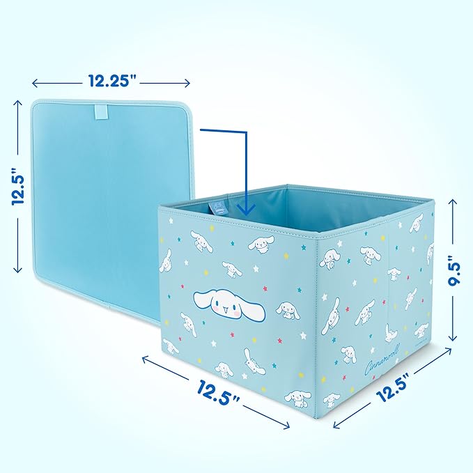 Sanrio Cinnamoroll Car Trunk Organizer & Steering Wheel Cover Set – Cute, Non-Slip, Soft Grip Car Accessories for Women – Collapsible Storage Bin for Groceries, Tools & Travel – 12.5"L x 12.5"W x 9"H