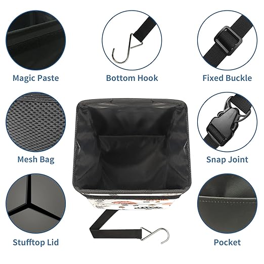 Car Trash Can – Multi-Purpose, Lightweight and Portable with Durable Water-Resistant Coating, No Installation Required, Practical and Ample Capacity, Variety of Colors.Mushroom