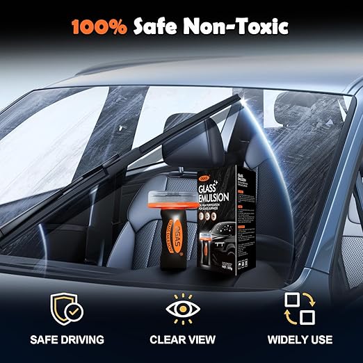 Glass Oil Film Remover for Car Windowshield, Windows & Rearview Mirror - Auto Glass Emulsion Cleaner Kit, Remove Grease, Road Grime, Water Sport, Reduce Glare Improve Visibility for Safe Driving