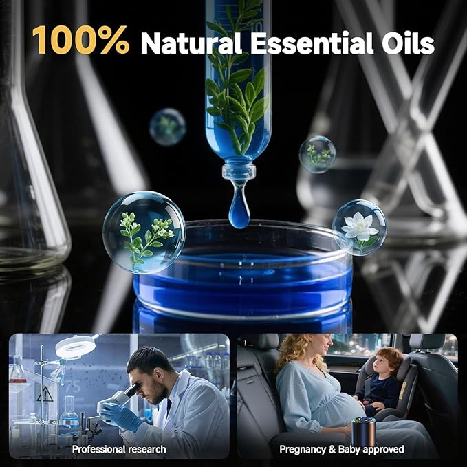 Smart Car Air Freshener with Star Light & 200ml Diffusers Oil Refills, Auto On/Off Aroma Diffuser, 3 Adjustable Mist Modes Rechargeable Aromatizante para Carro - Car Diffuser（Cologne*4）