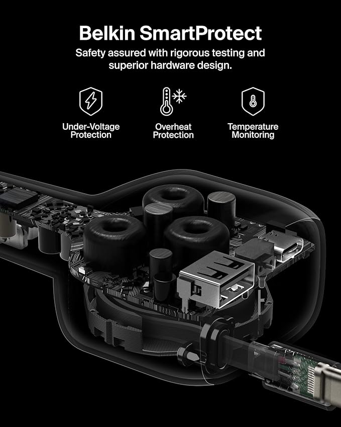 Belkin USB C Car Charger 75W w/ 30in USB C Retractable Charger, Compatible with iPhone 17 & 16 Series, Galaxy S25 Series, AirPods, Tablet, MacBook, Chromebook