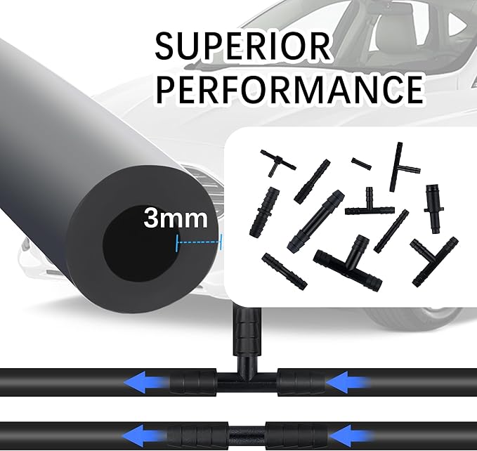 Multipurpose Vacuum Line Kit,6PCS 5Ft Vacuum Hose Automotive+64PCS Vacuum Line Connectors,Max 130PSI Silicone Hose for Variety Car Piping System Automotive Replacement Vacuum Hoses (70PCS)