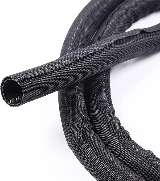 Self-Closing Split Braided Cable Organizer,Curly Cord Protector for Car High Temp Harness Sleeve/Computer Desk Audio Wire Covers (Black 5/16"-22ft)