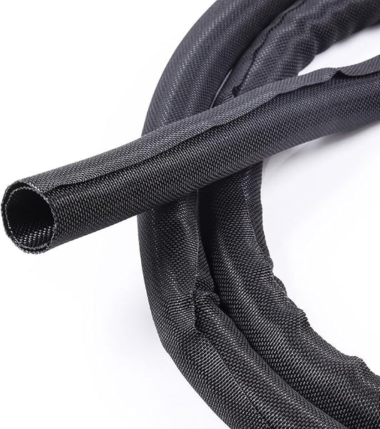 Self-Closing Split Braided Cable Organizer,Curly Cord Protector for Car High Temp Harness Sleeve/Computer Desk Audio Wire Covers (Black 5/16"-22ft)