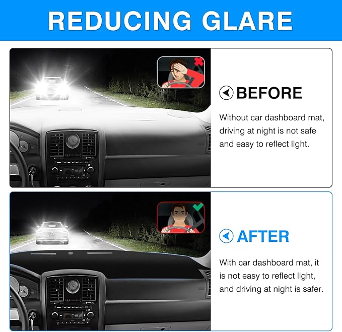 Autorder Dashboard Cover Mat for Chrysler 300 300C 2005-2010 Accessories Dash Cover Upgrade Flannel Dash Mat Sunshade Glare UV Rays Protector