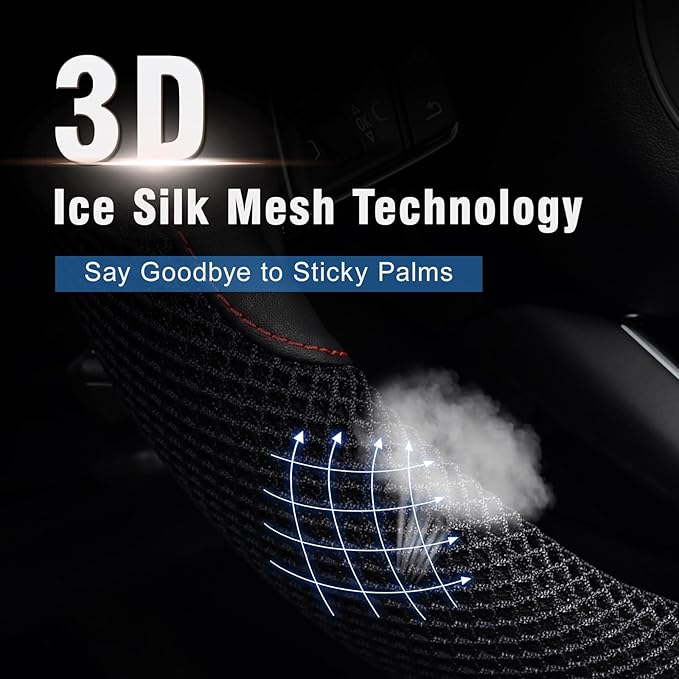 KAFEEK D Shape Steering Wheel Cover, Universal 15 inch, Microfiber Leather Viscose, Breathable, Anti-Slip,Warm in Winter and Cool in Summer, Black