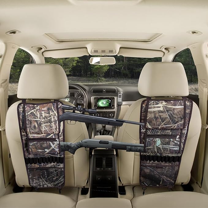 2 Pack Tactical Seat Back Gun Racks, Truck Gun Rack for Hunting Gear, Camo Gun Holder for Car with Molle Panel, Automotive Gun Racks for Hunting Rifles/Shotguns, Hunting Gift for Men