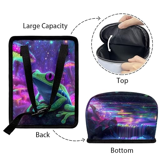 Talayituse Frog Mushroom Galaxy Print Car Trash Can with Lid, Leak Proof Auto Trash Bag Hanging Vehicle Garbage Can Multipurpose Storage Container for Back Seat Road Trip
