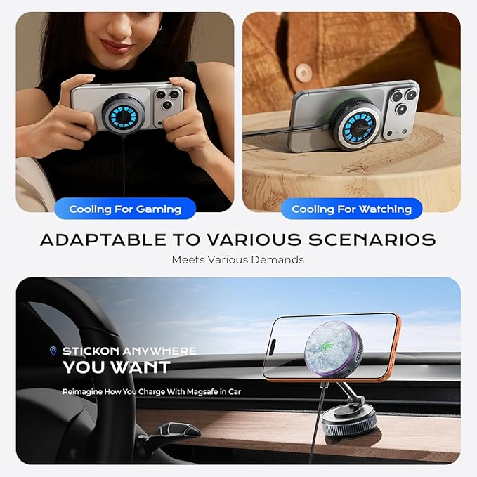 Qi2.2 Wireless Charger【25W Fast Charging+Instant Cooling】,Magnetic Charger Pad with Cooling Fan,LED Light Phone Holder Fast Charging Compatible with iphone17/16/15/14/13/12 Series