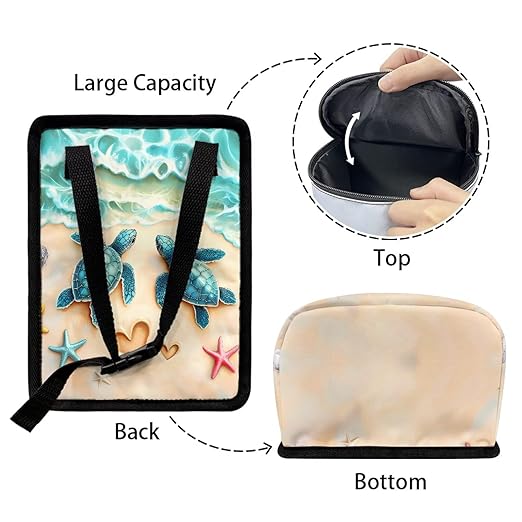 KEIAHUAN Beach Theme Sea Turtle Hanging Car Trach Can for Back Seat Automotive Garbage Container Bin Large Capacity Portable Grocery Organizer Bag with Lid for Snacks, Drinks, and widget