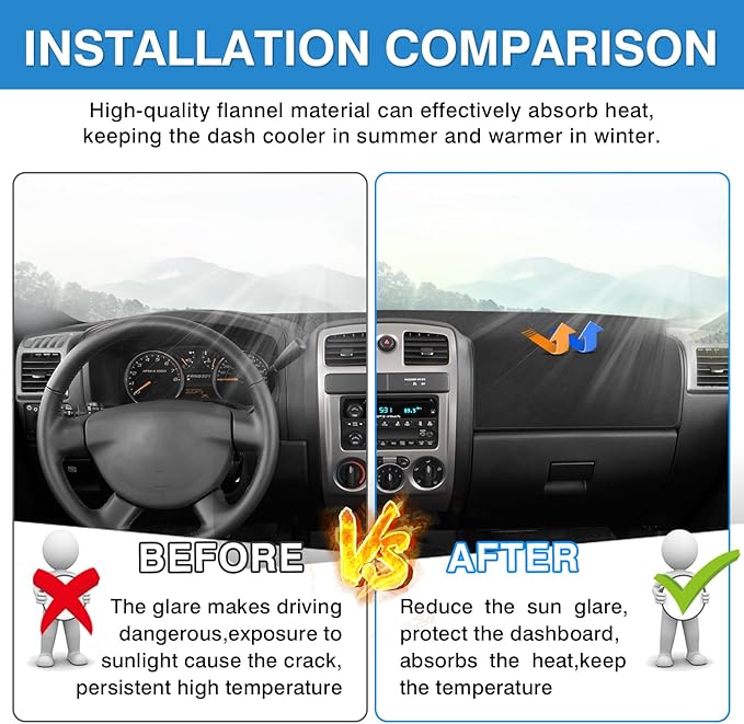 Autorder Dashboard Cover Mat for Chevy Chevrolet Colorado/GMC Canyon 2004-2012 Accessories Dash Cover Upgrade Flannel Dash Mat Sunshade Glare UV Rays Protector