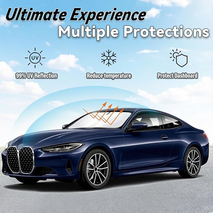 Windshield Sun Shade for 2021-2025 BMW 4 Series 430i 440i i4 m4, Car Front Window Sunshade with 240T Sun Visor Protector Blocks UV Rays Heat Sun Shield Accessories